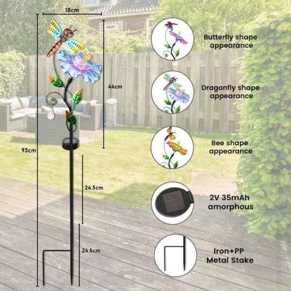 Floral Solar Stake Light with Butterfly Accents & Multi-Color Blossoms - Image 7