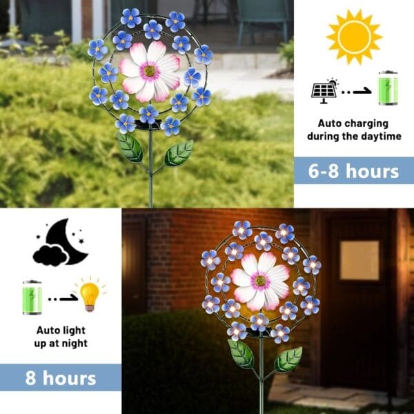 Floral Solar Stake Light with Pink-Blue Blossom - Image 6