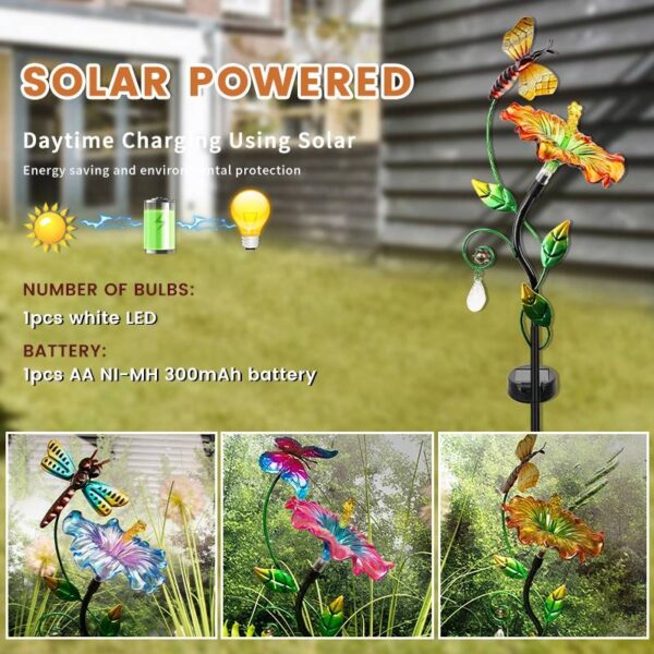 Floral Solar Stake Light with Butterfly Accents & Multi-Color Blossoms - Image 5