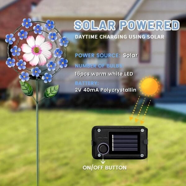 Floral Solar Stake Light with Pink-Blue Blossom - Image 5