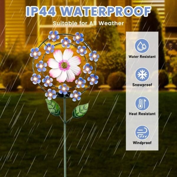 Floral Solar Stake Light with Pink-Blue Blossom - Image 4