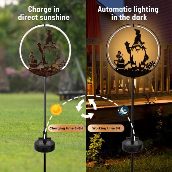 Black Gnome Solar Garden Light - Hat-Tipping Figure with Butterfly - Image 6