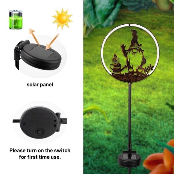 Black Gnome Solar Garden Light - Hat-Tipping Figure with Butterfly - Image 5
