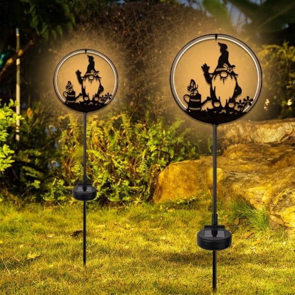 Black Gnome Solar Garden Light - Hat-Tipping Figure with Butterfly - Image 3