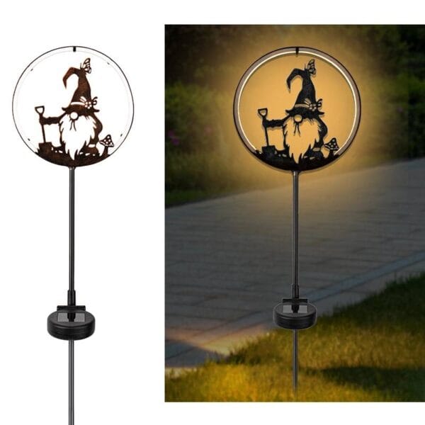 Black Gnome Solar Garden Light - Hoeing Gnome with Flowerpot - Image 8