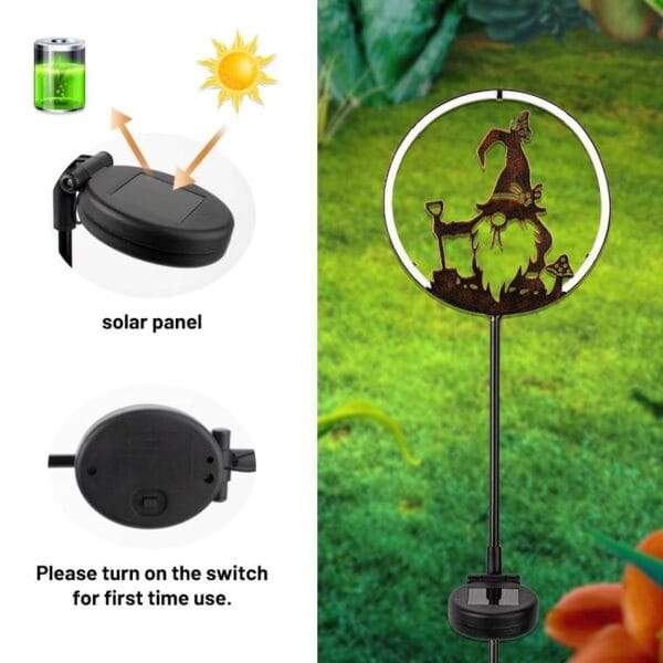 Black Gnome Solar Garden Light - Hoeing Gnome with Flowerpot - Image 5