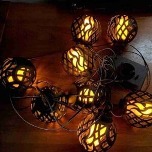 SM221044 Solar Rattan Ball Flame String Light