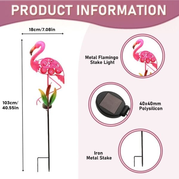 Solar Metal Flamingo Stake Light - Image 7