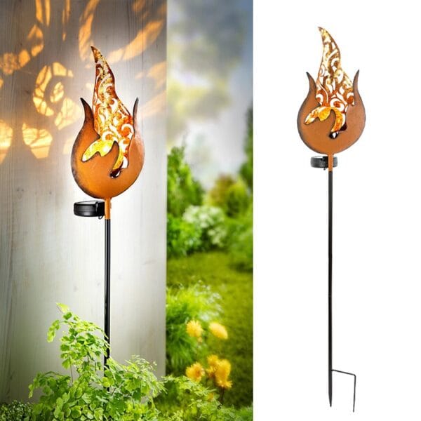 Solar Flame Stake Light with Textured Ember Effect & Black Pole - Image 4