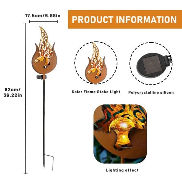 Solar Flame Stake Light with Textured Ember Effect & Black Pole - Image 5