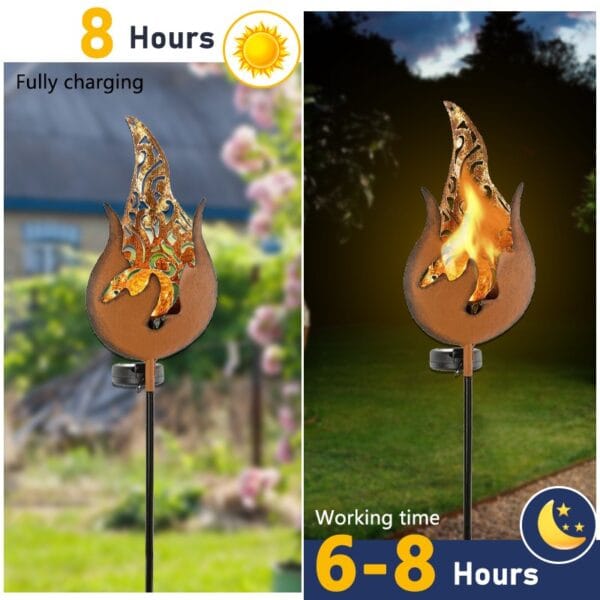 Solar Flame Stake Light with Textured Ember Effect & Black Pole - Image 6
