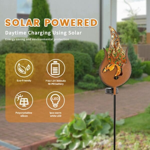 Solar Flame Stake Light with Textured Ember Effect & Black Pole - Image 8