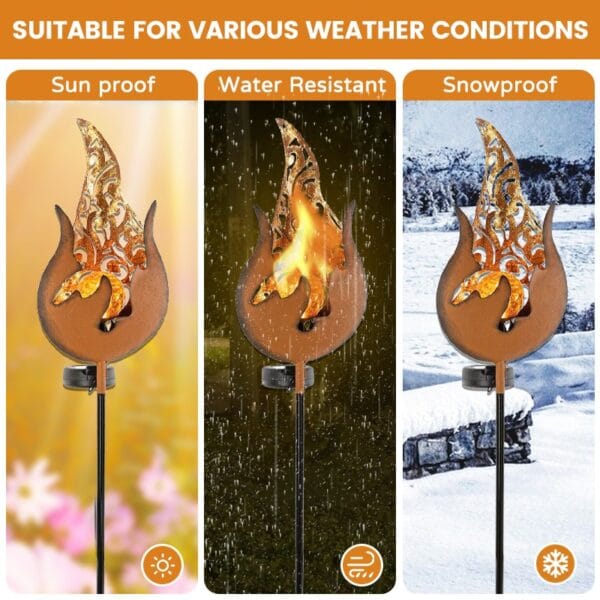 Solar Flame Stake Light with Textured Ember Effect & Black Pole - Image 7