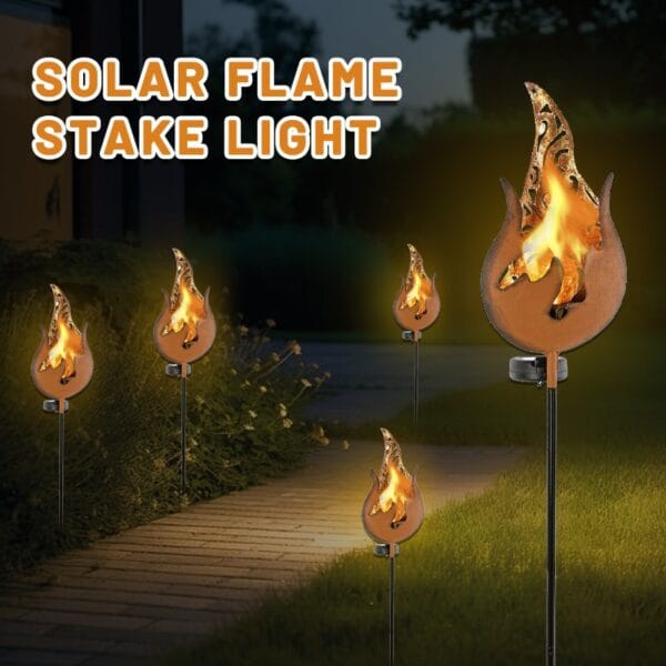 Solar Flame Stake Light with Textured Ember Effect & Black Pole - Image 3