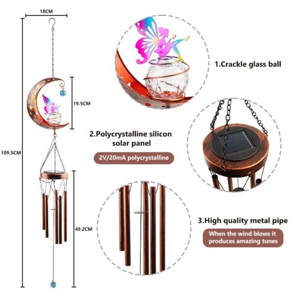 Moon Fairy Wind Chimes Hanging Solar Light - Image 7