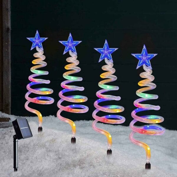 SM23144 Set of 4 Spiral Christmas Tree Solar Light