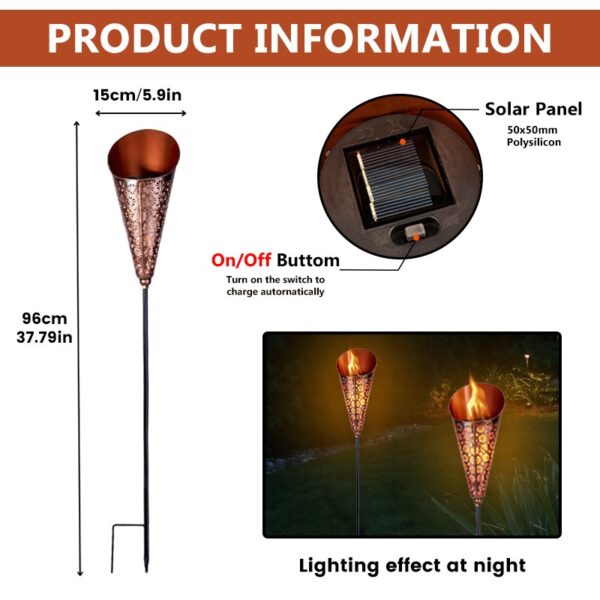 Conical Solar Torch Stake Light with Black Pole - Image 5