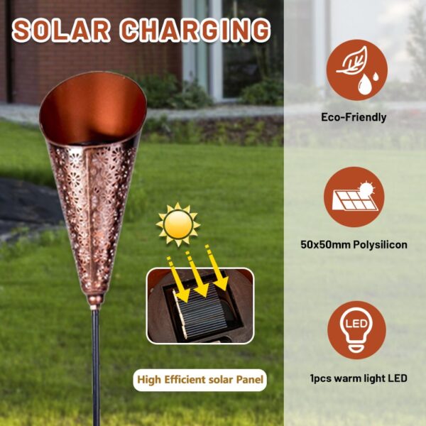 Conical Solar Torch Stake Light with Black Pole - Image 7