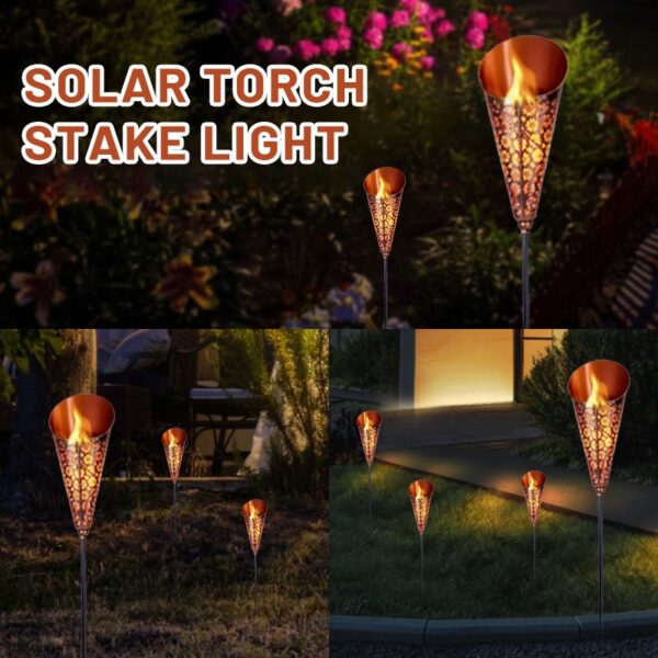 Conical Solar Torch Stake Light with Black Pole - Image 3