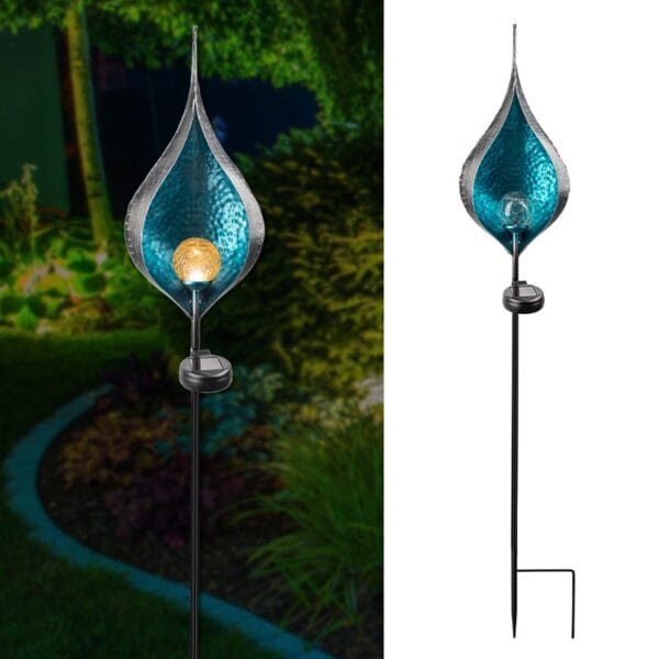 Teardrop Solar Stake Light with Turquoise Glass Shade - Image 8