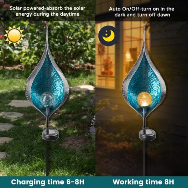 Teardrop Solar Stake Light with Turquoise Glass Shade - Image 6