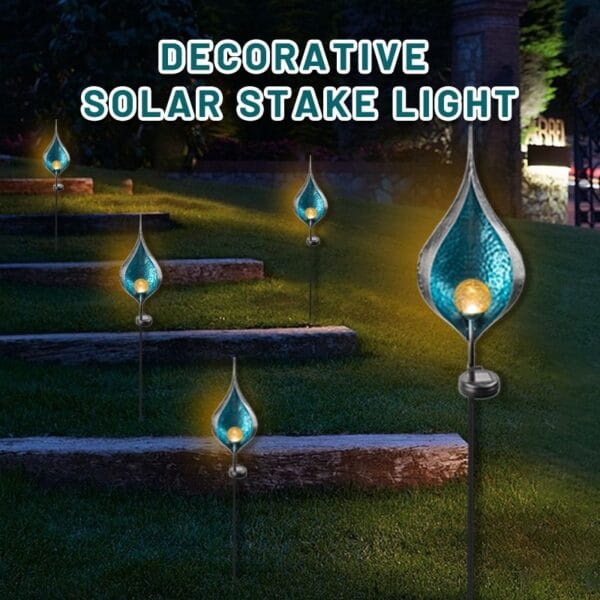 Teardrop Solar Stake Light with Turquoise Glass Shade - Image 3