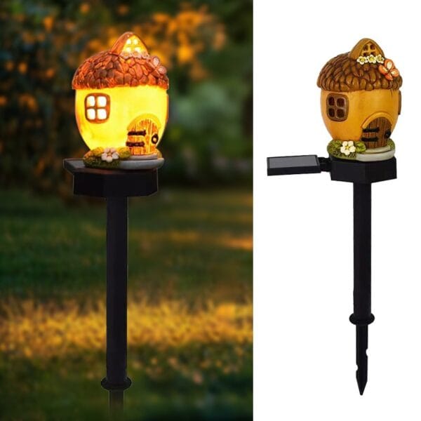 Sunny Fairy Pinecone House Solar Stake Light with Yellow Roof & Brown Bark - Image 5
