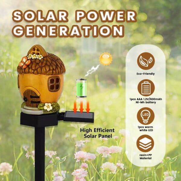 Sunny Fairy Pinecone House Solar Stake Light with Yellow Roof & Brown Bark - Image 8