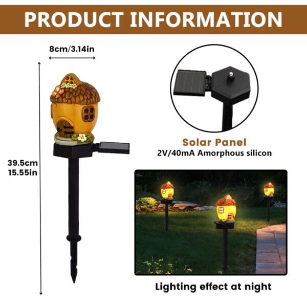 Sunny Fairy Pinecone House Solar Stake Light with Yellow Roof & Brown Bark - Image 6