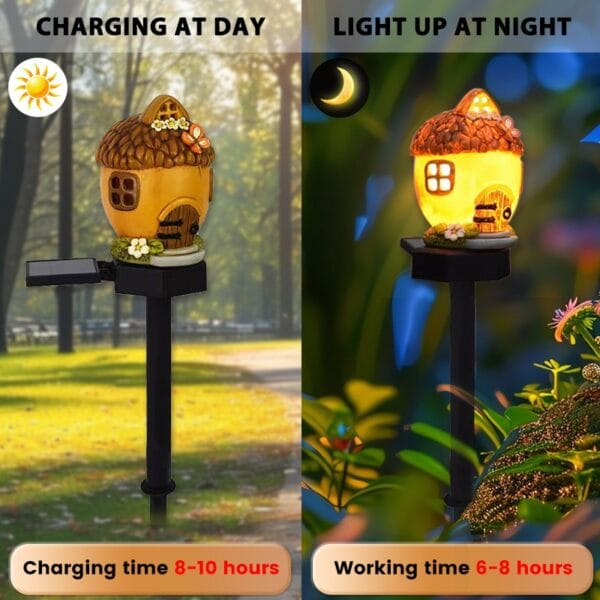 Sunny Fairy Pinecone House Solar Stake Light with Yellow Roof & Brown Bark - Image 7