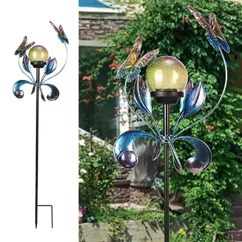 SM221327 Crackle Glass Globe Butterfly Solar Light
