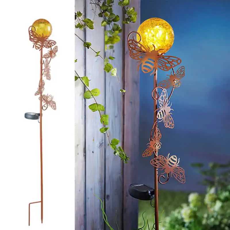SM24080 Solar Cracked GlassGlobe with Decorative Bees