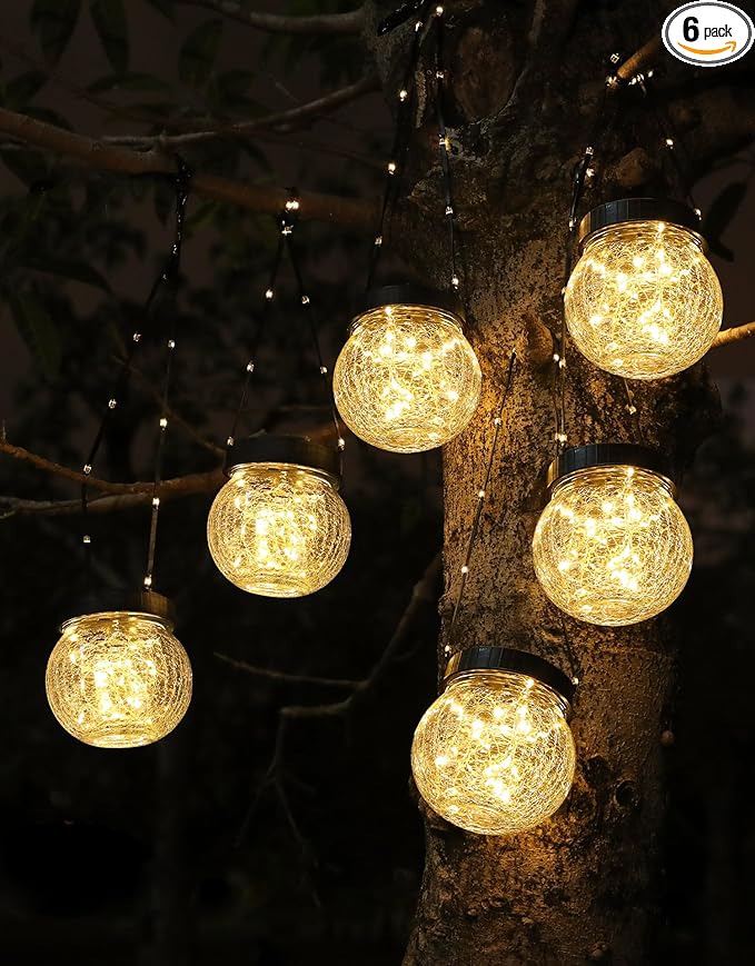 outdoor globe hanging light - set of six white globe solar string lights hanging on a wooden fence in wholesale