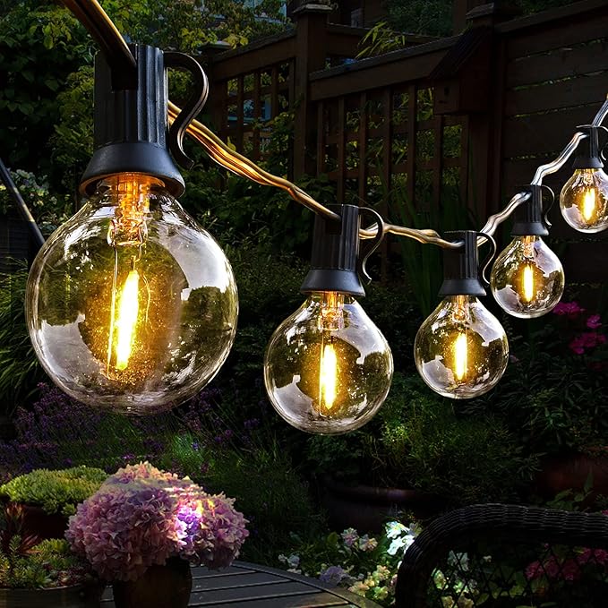 outdoor globe string lights - clear round bulbs string light set on black wire in wholesale