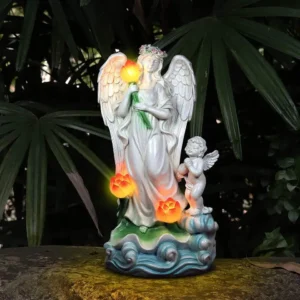 sm221050 resin angel statue solar lotus light