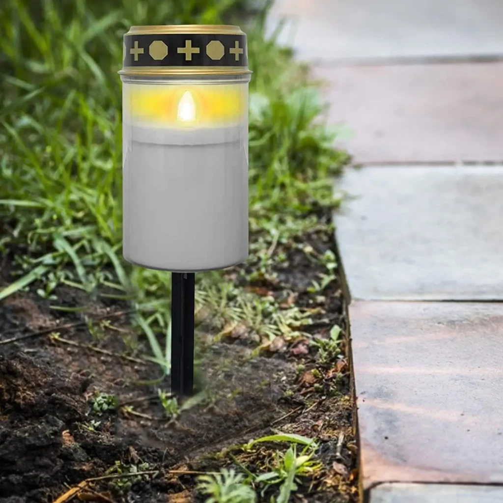 sm23442 solar candle flame lamp lantern stake lights for grave & cemetery