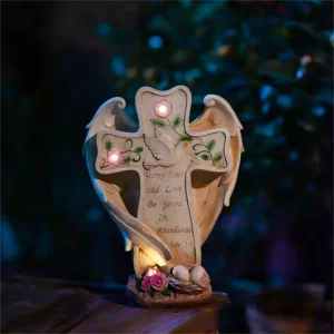 sm25004 grave cross statue solar light combine with bird & flower & leaf & egg element