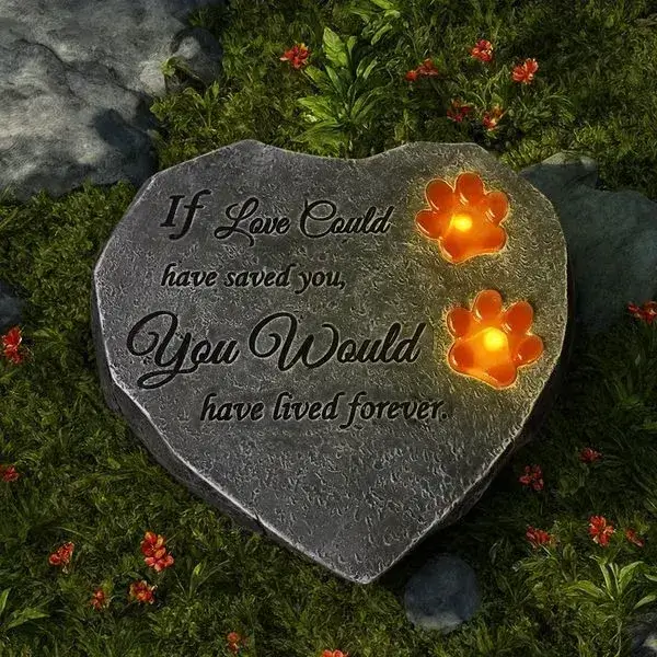 pet memorial night light heart shaped engraved stone with glowing paw prints in wholesale