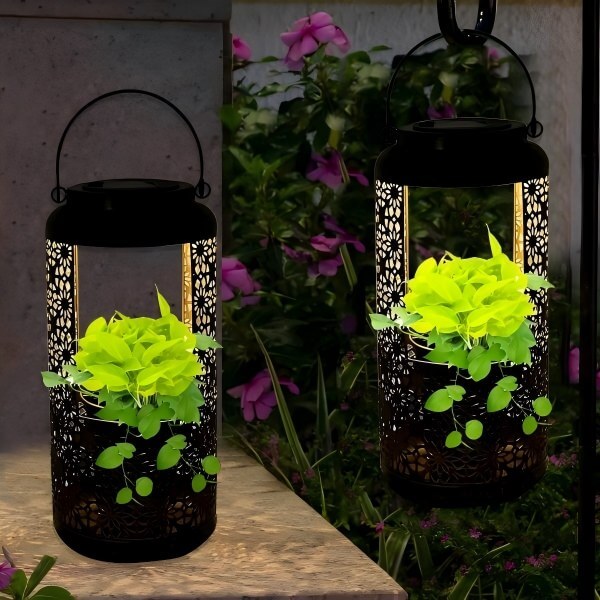 sm23321 metal lantern solar light with flower pot