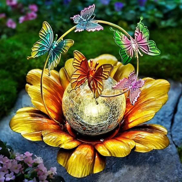 sm23575 solar lotus light with decorative butterfly