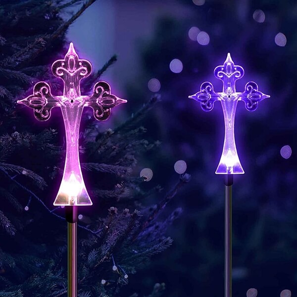 sm251025 solar acrylic cross stake light