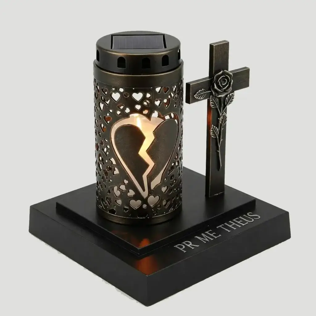 sm25549 custom made memorial cemetery cross solar lantern