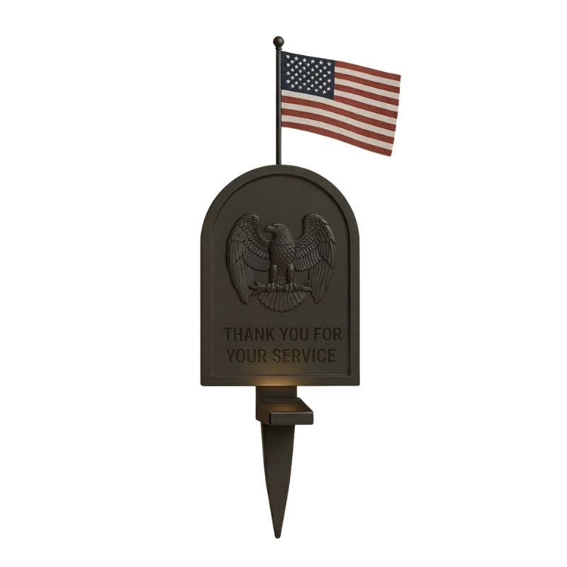 custom veteran solar grave marker eagle design