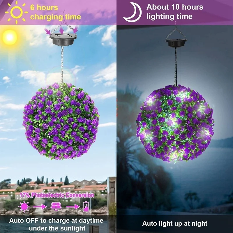 SM221042 Solar 20LED Plastic PP+PE Flower Ball Globe Chandelier Hanging Light
