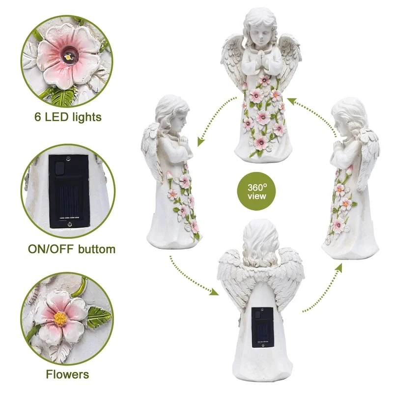 SM221046 Solar Angel Resin Statue Freestanding Light_5