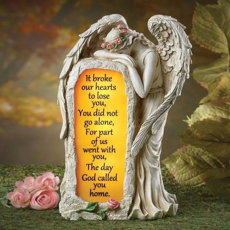 SM221048 Solar Angel Resin Statue Figurine with Freestanding Lights
