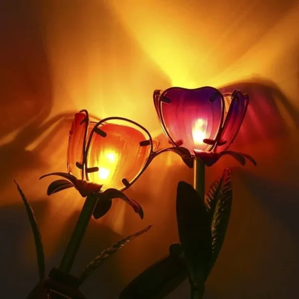 SM221060 Metal Iron + Glass Petal Leaf Solar Stake Light with Glass Decor