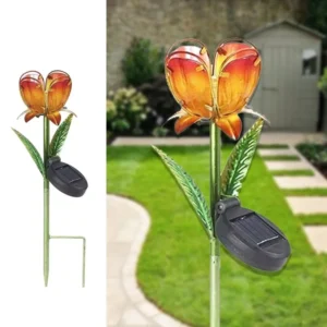 SM221060 Metal Iron + Glass Petal Leaf Solar Stake Light with Glass Decor_2