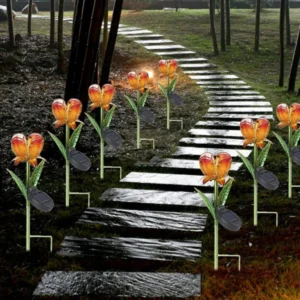SM221060 Metal Iron + Glass Petal Leaf Solar Stake Light with Glass Decor_3