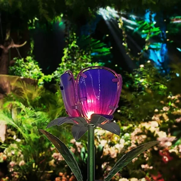 SM221060 Metal Iron + Glass Petal Leaf Solar Stake Light with Glass Decor_4